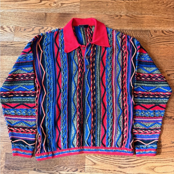 Vintage Bergati Coogi style 3 button Henley sweater